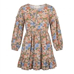Mabel + Honey Girls Floral Long Sleeve Ruffle Dress Pink Blue Size 10